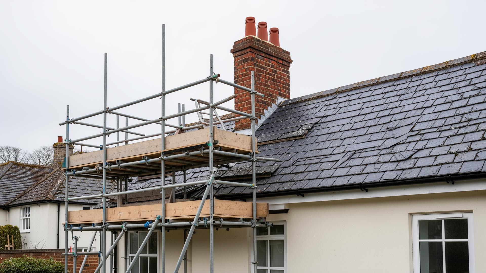 Scaffolding around chimney for repair work